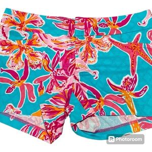 LILLY PULITZER Ellie shorts - Sea Blue/size 2 - turquoise, hot pink & orange EUC